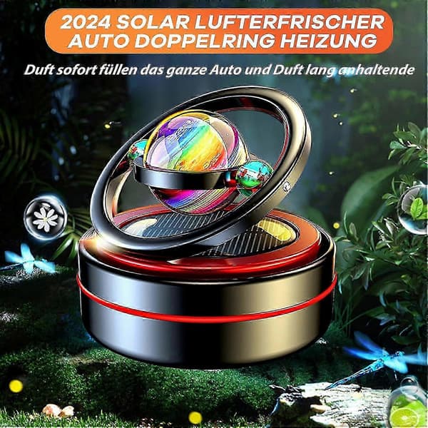 Solcelledrevet luftrenser for bil, roterende interiørpynt, interstellar dekorasjon for midtkonsoll, aromaterapi i metall