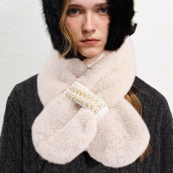Damehalstørklæde Fluffy Vinterhalstørklæde Faux Pels 81x14cm Beige