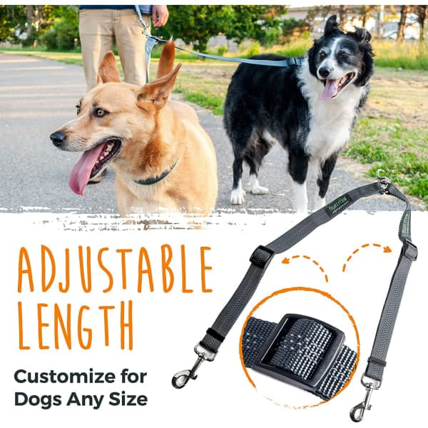 Double Dog Leash, Adjustable Length Dog Leash for Two Dogs, Tangle-Free Leash for 2