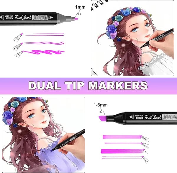 Highlighter Twin Tip Sketch Marker Pennsett med bæreveske Graffiti-penner - 60 farger