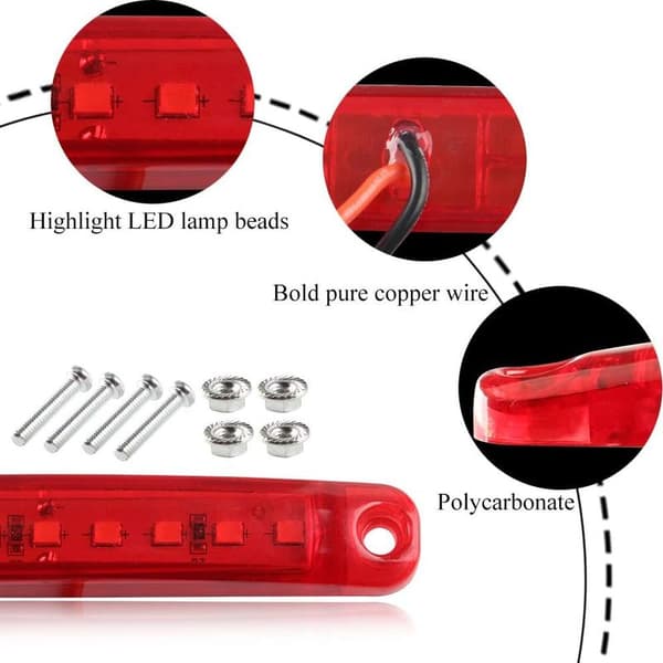 10 stk Røde Sidemarkeringslys 24V 3,9'' 9 LED for Lastebil, Tilhenger, Front og Bak, IP67 Vanntett