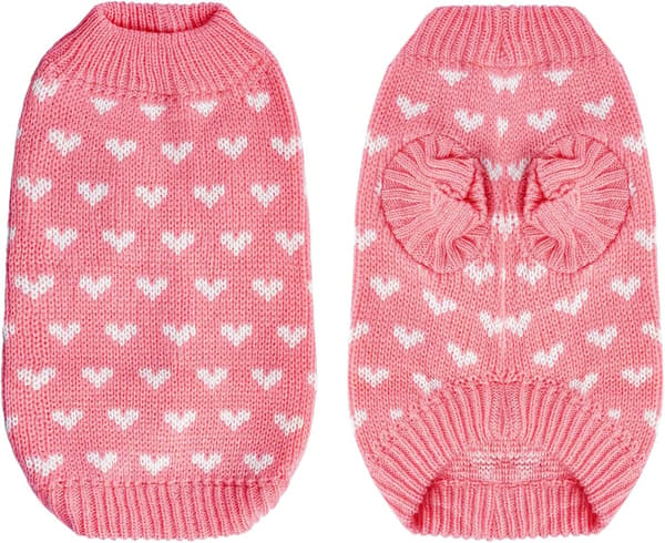 Strikket hundegenser med hjerte for små katter og hunder, Rosa, L L