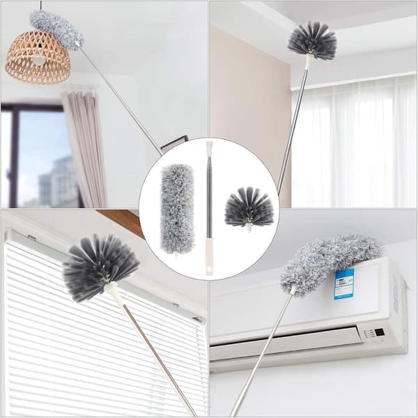 Telescopic Duster - Longest 250cm Microfiber Adjustable Handle 2 Bendable Brush Heads Washable and Rotatable Efficient Dusting_yu