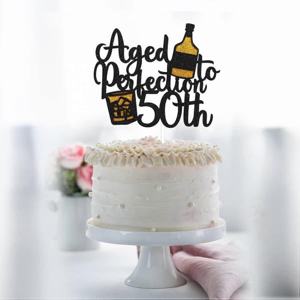 50-årstårta Topper Vin 50-årsdag Svart Glitter