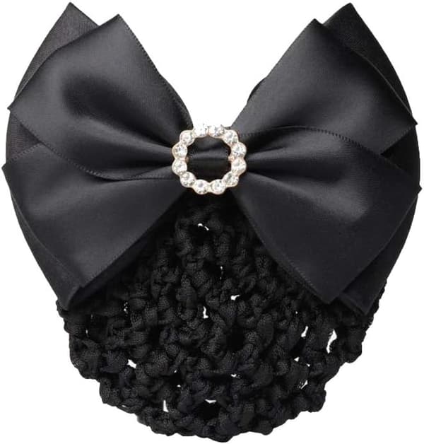 1 x Satin Rhinestone Sløjfe Net Hårklemme til Knold, Sort