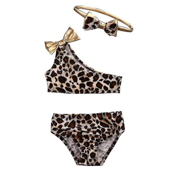 Baby Toddler Badkläder Baby Leopard Print One Shoulder Bikini Set Pannband Summer Beach Baddräkt 6 to 12 months