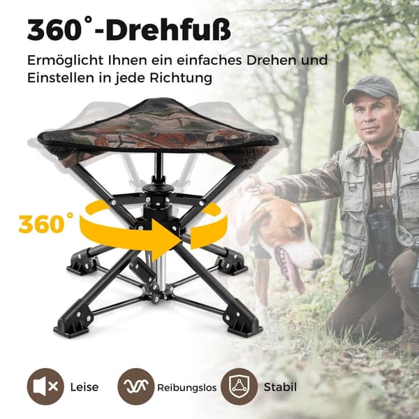 Fällbar campingpall, 360° vridbar, sänkbara fötter
