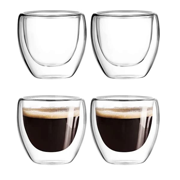 4 stk. dobbeltvæggede shotglas, dobbeltvægget espressokop, 80 ml