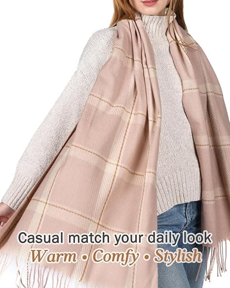 Vinterhalsduk sjal för dam mjuk tofs rutig oversized omlott rosa