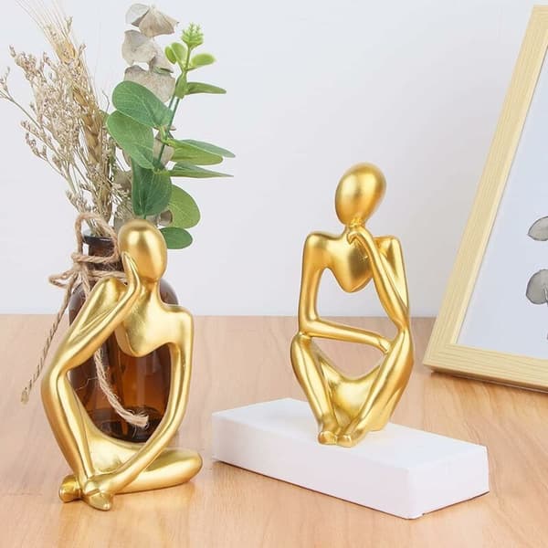 Modern Thinker Resin Statues, 2 Pieces Abstract Thinker, Gold