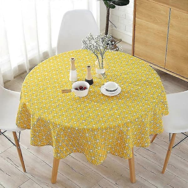 Rund Bordsduk 150 cm Gul Bomull och Linne