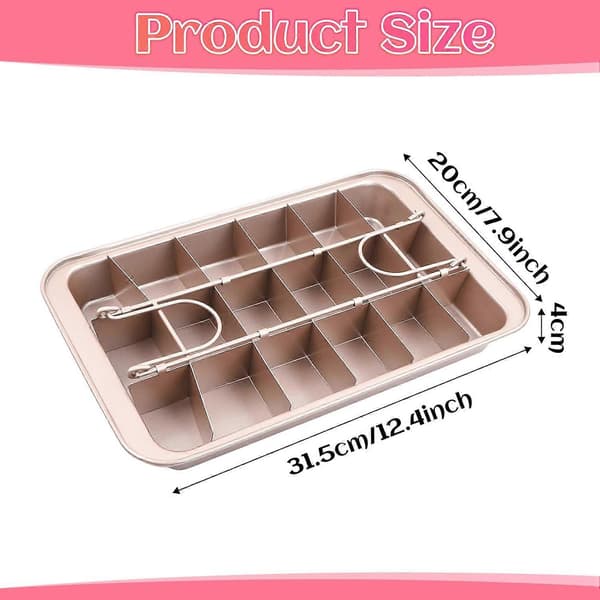Rektangulær brownieform 31x20x4 cm, non-stick stål, 18 skillevægge