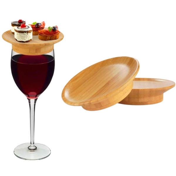 Vinglass Charcuterie Topper, Bambus Vinglass Topper, Vinglass forhindrer rødvin fra å sprute, for forrettstallerkener og desserter 2 pcs