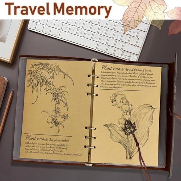 Vintage Leather Notebook A5 16.5x23.5 cm 80 Sheets Maple Leaf Pattern Blank Paper