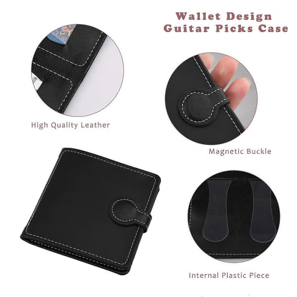 Wallet-style Guitar Pick Holder Suitable for 6-string/4-string Guitar/Bass/Ukulele Holds 12 Picks Soft Leather