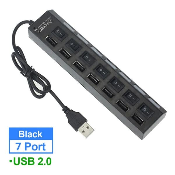 Switch utvidelseshub 7-porters USB2.0 datamaskin hub USB utvidelseshub en til syv USB2.0 splitter PC bærbar stasjonær datamaskin (1 stk)