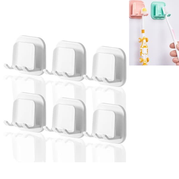 Tandborsthållare, Väggförvaring, Vit, 6-pack