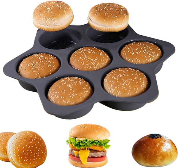 Silikoneform til hamburgerboller, 7-hullers form, non-stick bageform, nem at fjerne