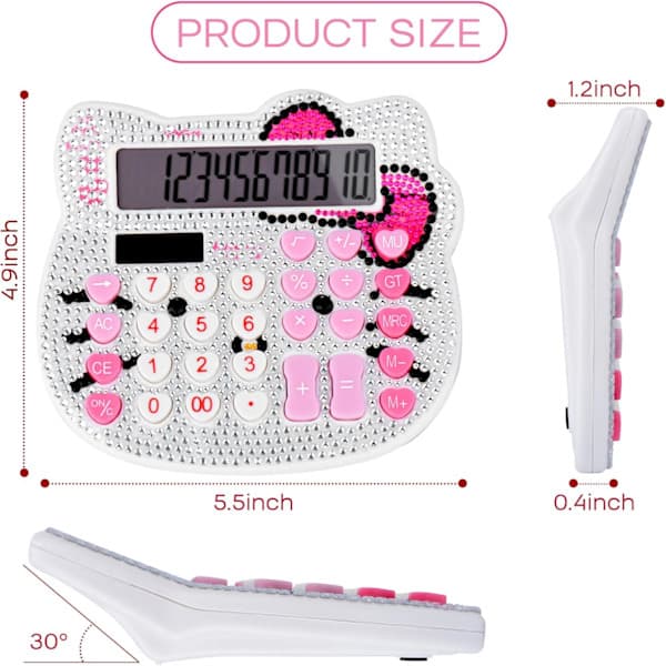 Women's Calculator, 12-Digit Desktop Calculator with Large LCD Display and Sensitive Buttons, Solar and Battery Powered White White White