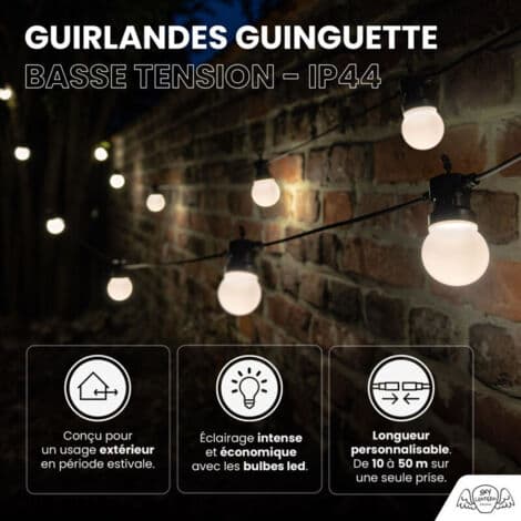 10M Hvide Lyskæder Udendørs 10 Pærer IP44 CE Have Terrasse