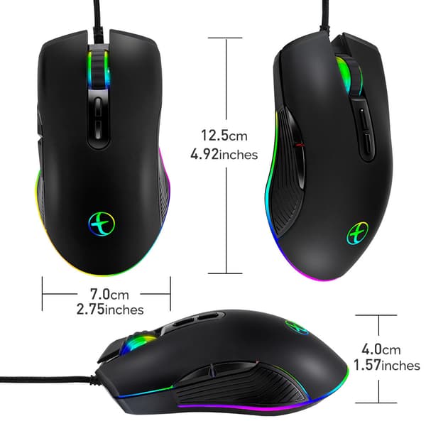 Wired USB Optical Mouse, RGB Colorful Luminous Gaming Mouse