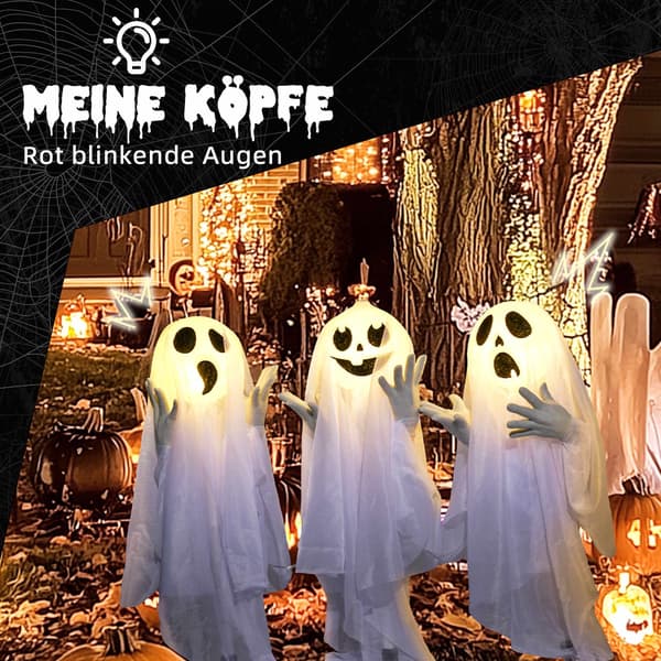 Halloweendekoration – 3 lysende spøgelser, bevægelsessensor, 54x10x60 cm