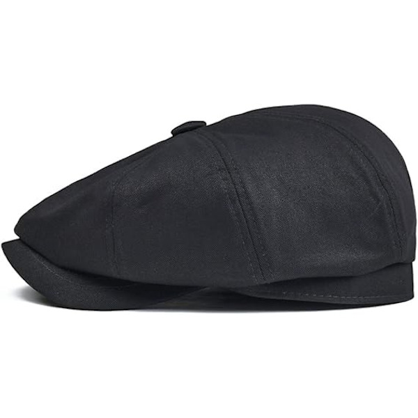 Bomulds Flat Cap til Mænd Gatsby Ivy Golf Cabbie Sort Hat