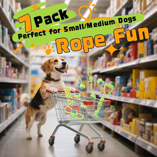 Durable Interactive Rope Dog Toy for Aggressive Chewers, Dental Care, 7-Pack, Green, 30cm
