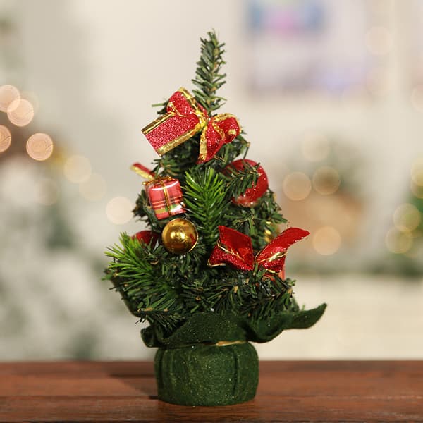 Four Mini Christmas Trees Christmas Table Decorations Shiny Fabric Small Trees Silver Non-Woven Red Gold Bow Christmas Tree Decorations 20*11cm