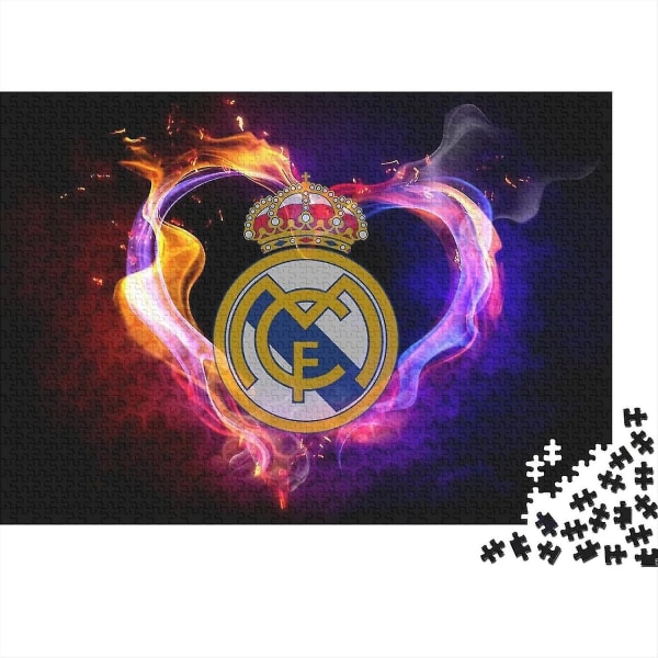 300 pusselbitar för vuxna tonåringar Real Madrid Logotyp Pussel Fotboll Stress relief Familjepusselspel Väggkonst Pedagogiskt spel Leksakspresent, trä Pussel 500 Piece