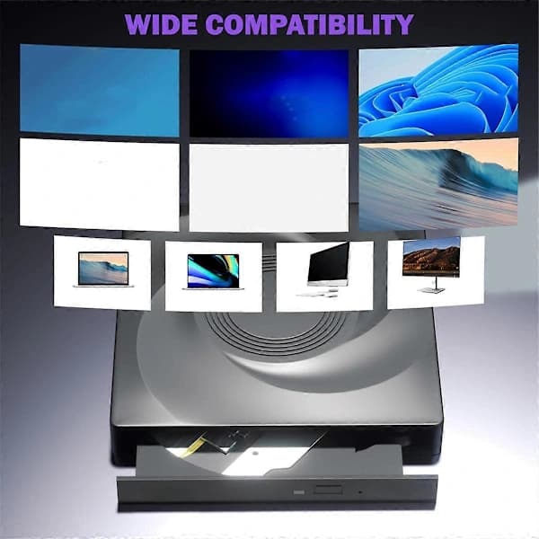Ekstern CD/DVD-brænder, CD ROM DVD-afspiller Bærbar CD-læser til Laptop PC 11/10/7 Linux OS
