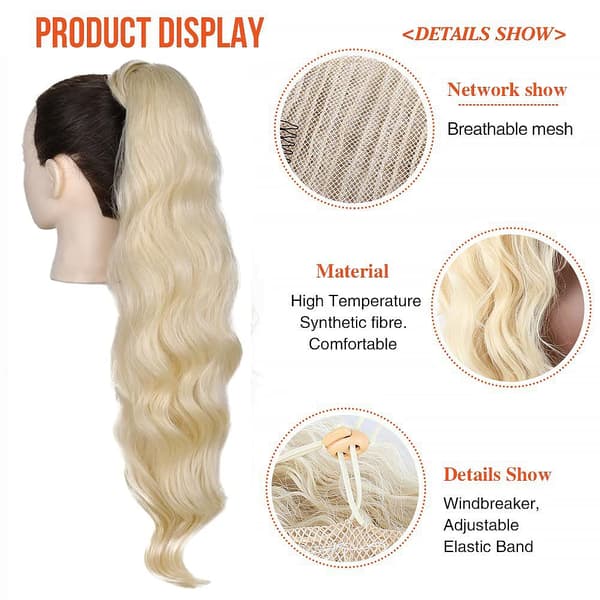 Ponytail Hairpiece, Drawstring Braid, Long Wavy Blonde Hair Extensions, Natural Wig, Afro Curls