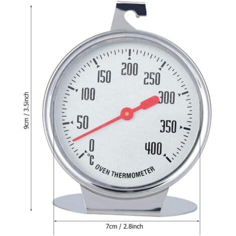 Stainless Steel Oven Thermometer - Measuring Range 0 to 400 °C - Long Red Pointer for Accurate Readings - Stable Hook and Base