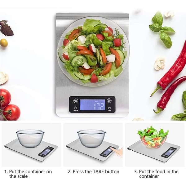 Digital Kitchen Scale, Small Electronic Multifunctional, Weighs in Grams and Ounces, with Accurate LCD Display, Silver Color. AQUAFORGE