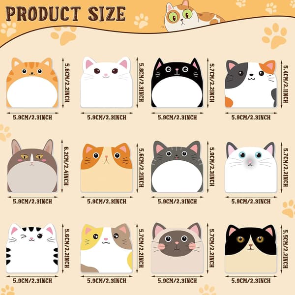 24-delt Kawaii Post-it-sæt - Søde dyreformer - 720 ark - Skoleartikler - Kat