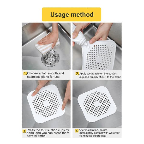 Versatile Drain Protector, Premium Square Drain Cover, Flat Silicone Plug with Suction Cup Strainer for Shower and Kitchen Drain Protection