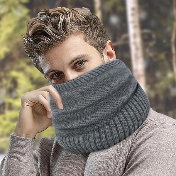 Vinterhalstørklæde til mænd og kvinder plys fleece vindtæt lysegrå