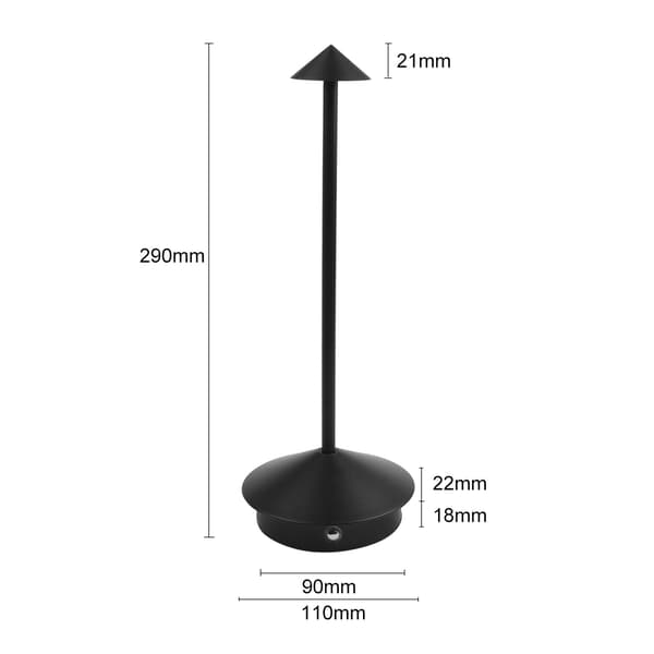 Sort bordlampe med 3 lysstyrker og touch-kontrol