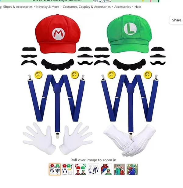 Super Mario Bros Cosplay-kostyme med hatt, bart og seler-FX-
