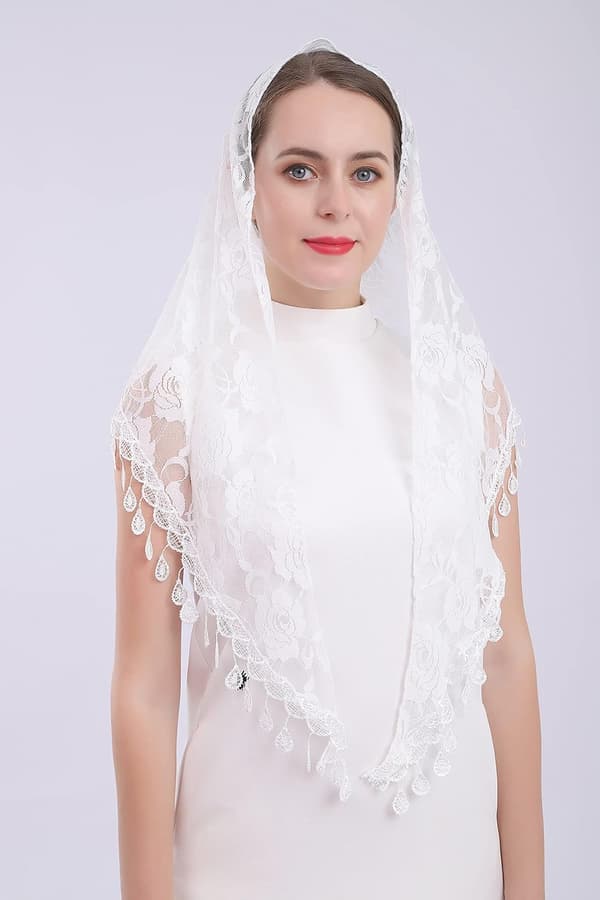 Triangulært blondeslør Mantilla for latinsk messe hodeplagg bomull