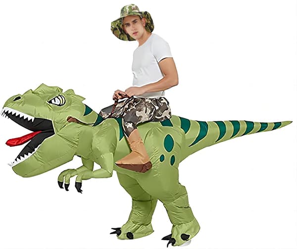 Oppblåsbar T-Rex dinosaurkostyme for voksne, 150-190 cm, polyester, 4 AA-batterier