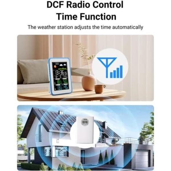 Wireless weather station for indoor and outdoor use with thermometer, hygrometer and barometer. 10 functions. LED sensor with backlit display.