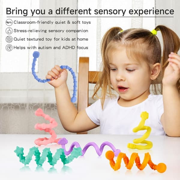 Sensoriske fidget-legetøj til børn og voksne - 6 stk. fleksible fidget-pinde til angst, stresslindring, ADHD - Stille legetøj til klasseværelset og kontoret