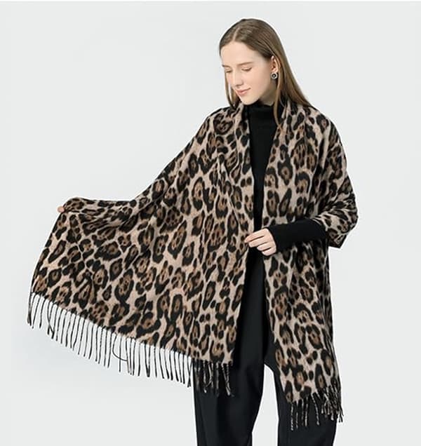Leopardmønstret vinterhalstørkle for kvinner, dame vinterhalstørkle, myk kashmirfølelse varm, skjerf