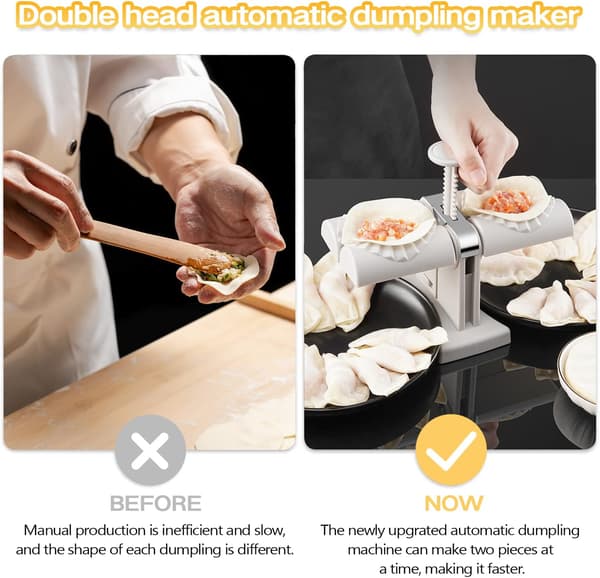 Automatic Dumpling Maker, Household Double Head Dumpling Machine Mold, Stainless Steel Kitchen Tool for Dumplings, Wrap Two at a Time