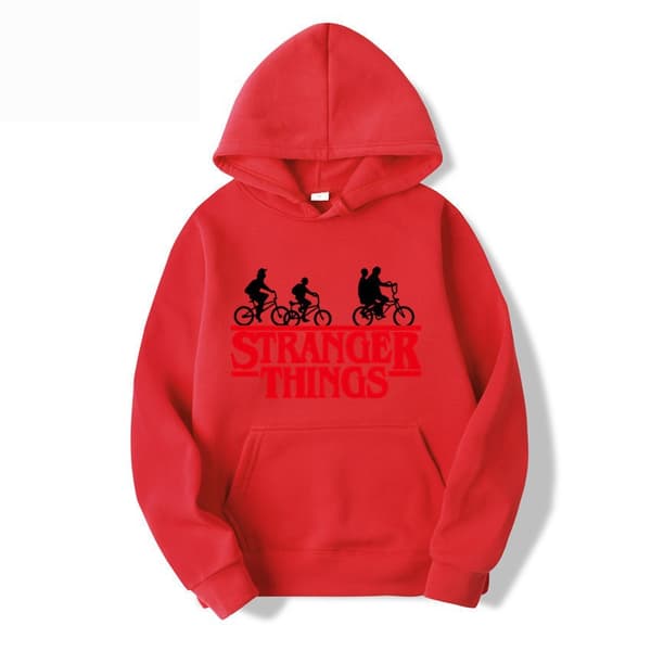 [LD]Stranger Things trykt fleecefôret hettegenser - Rød - Størrelse S Rød Rød S Red S