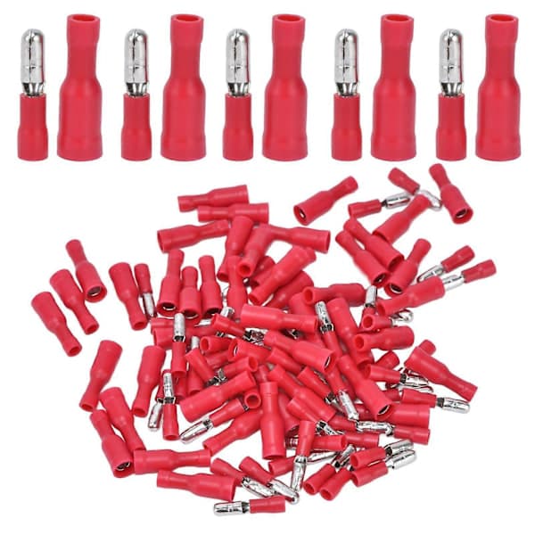 100 stykker (50 par) 22-16 AWG isolerede han- og hun-bulletstik