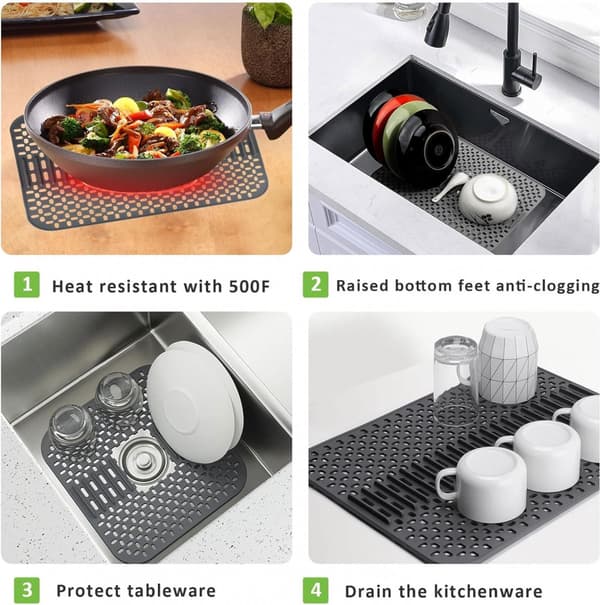 Silicone Sink Mat - Sink Protector - 1 pc - Dark Grey - 43x32 cm - Non-Slip Surface - Practical Design_yu
