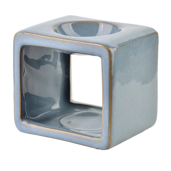 Rektangulær duftoliebrenner i blå keramik, 9,5x7,5x8,5 cm