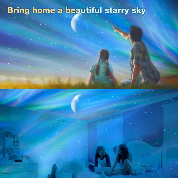 LED-stjernehimmelprojektor, 3-i-1 Aurora Galaxy-projektor med hvit støy, fjernkontroll, timer